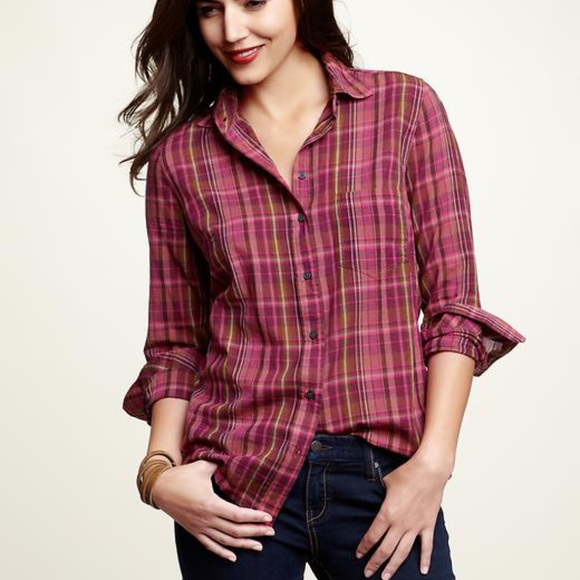 GAP Tops - GAP easy perfect madras plaid shirt